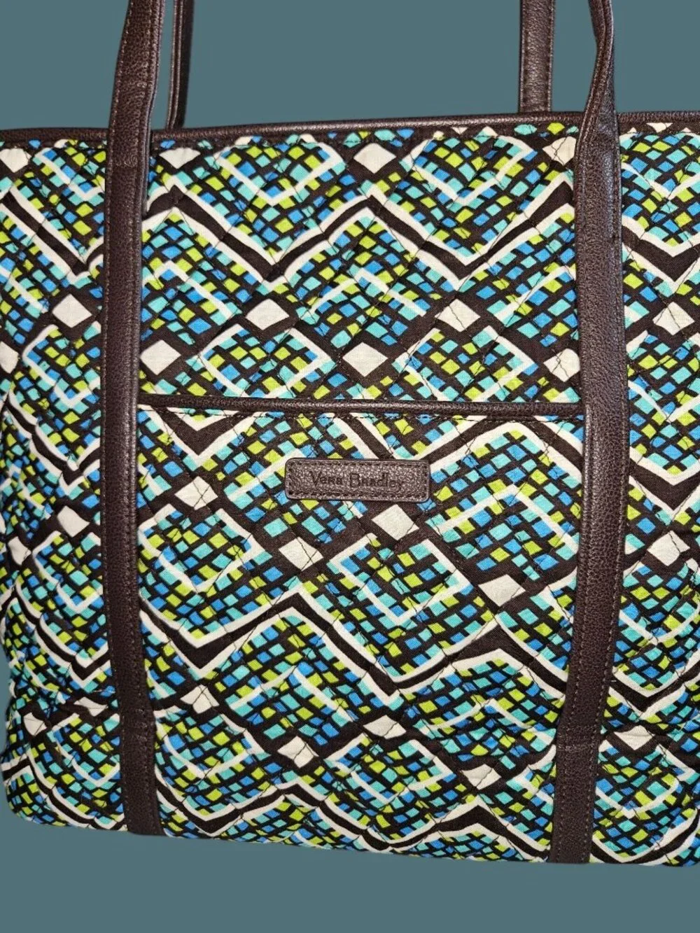 Vera Bradley Small Trimmed Vera Rain Forest Top Zip Tote Shoulder Bag - Picture 7 of 10